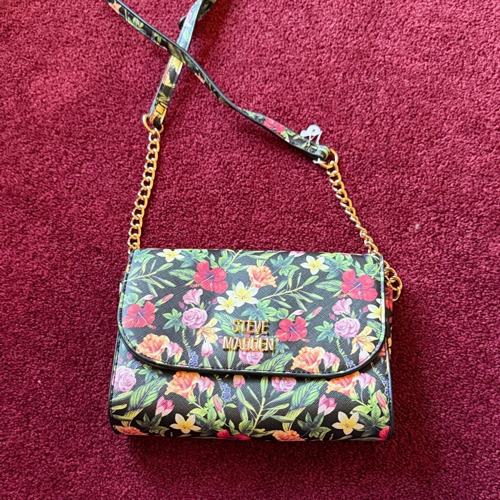 Steve Madden Floral Crossbody Bag - Black with Multicolor Flowers